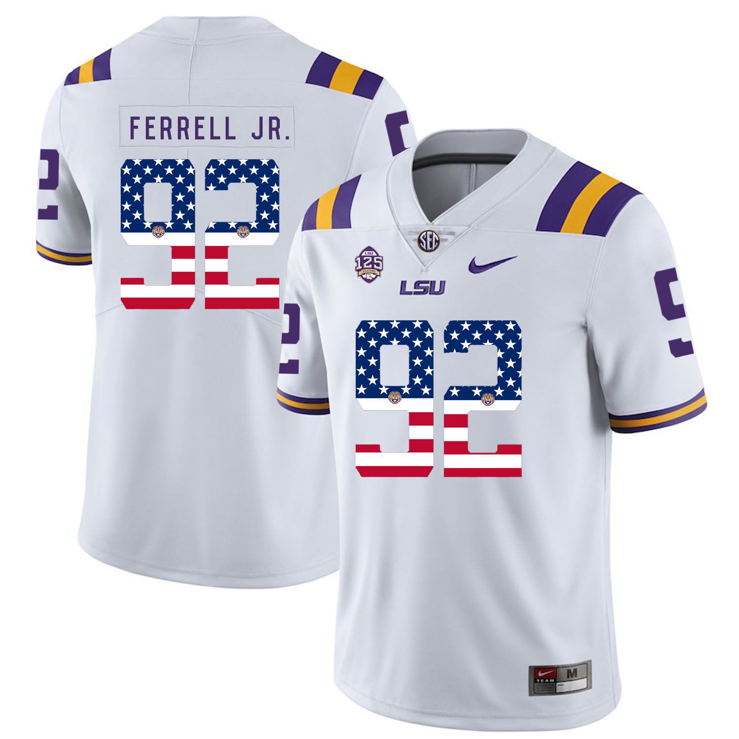 Men LSU Tigers #92 Ferrell jr White Flag Customized NCAA Jerseys